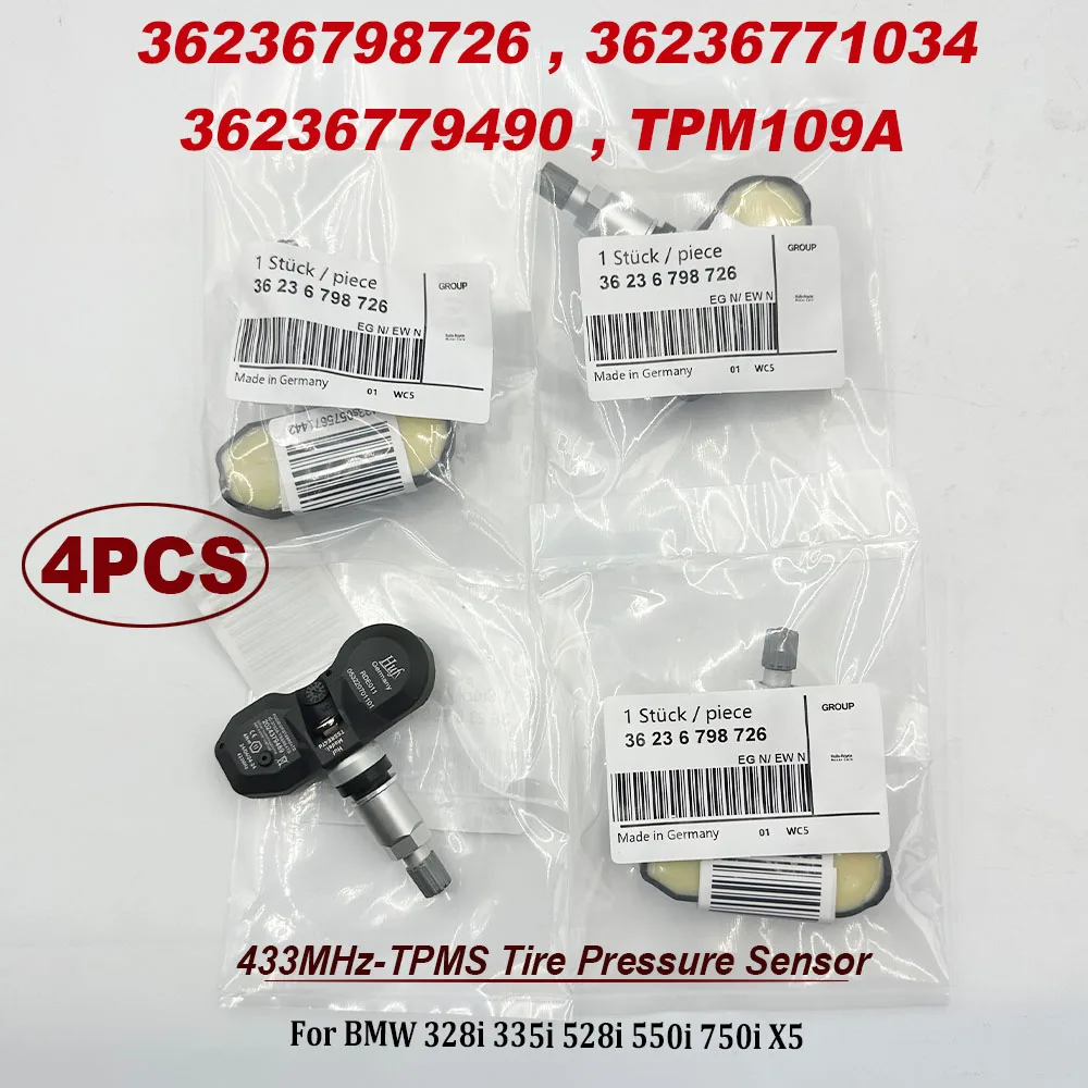 4PCS 433MHz TPMS 36236798726 Tire Pressure Monitor Sensor 36236779490 36236771034 TPM109A 974079 For B-MW 335i 528i 550i 750i X5