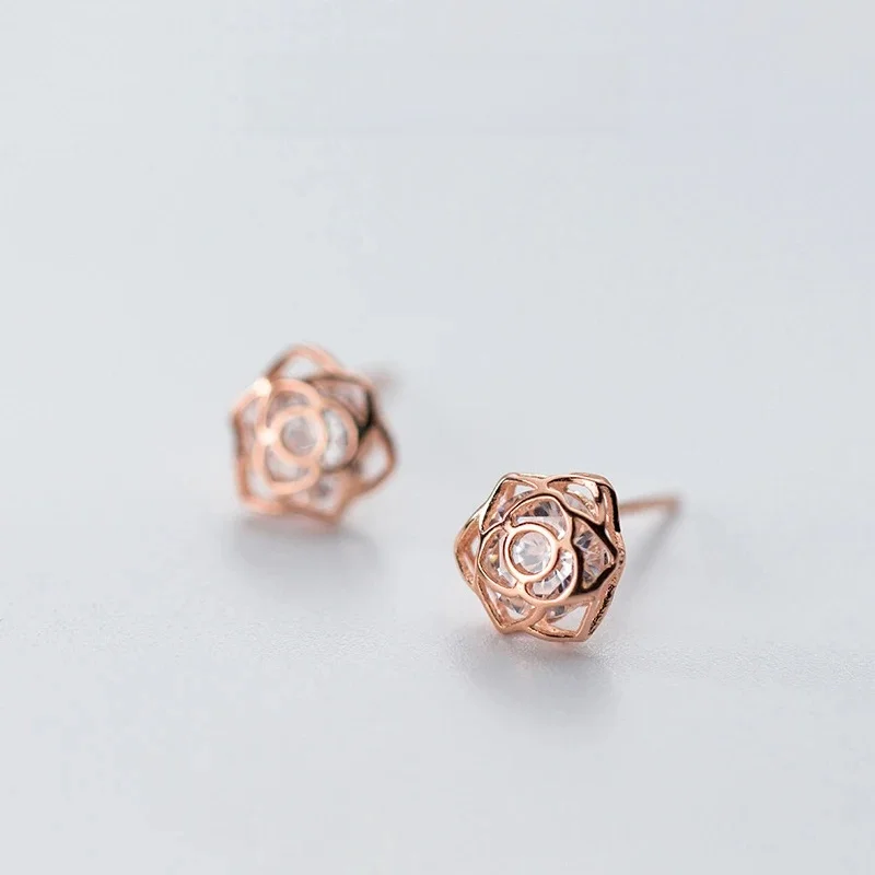 Modian Rose Flower wyczyść cyrkon romantyczny Tiny stadniny kolczyki moda srebro 925 biżuteria dla kobiet zaręczyny ślub — zdjęcie 2