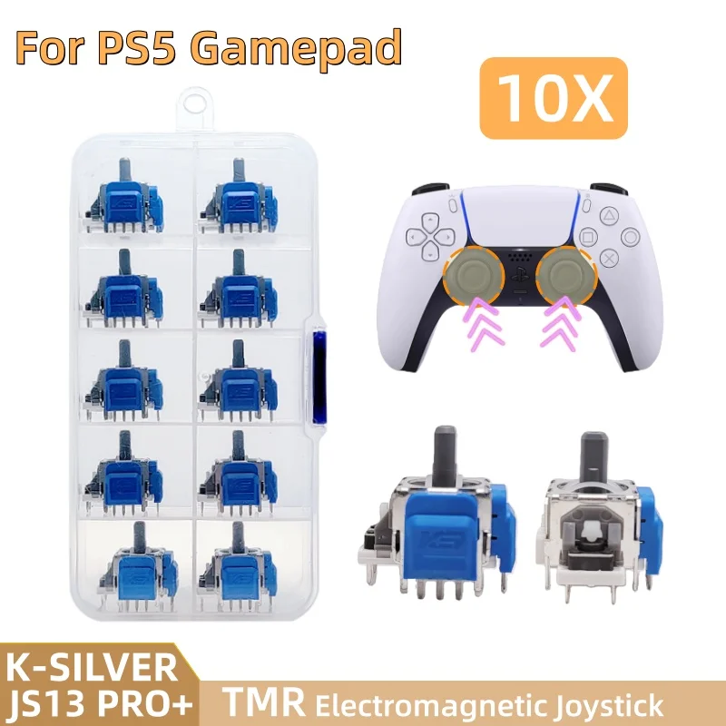 

Original K-SILVER TMR Magnetic Sensor Joystick for PS5 Controller Repair 10-Pack Hall Effect No Deadzone Upgrade Kit with Chip