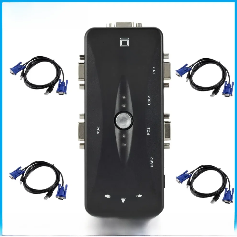 LccKaa USB 2.0 rozdzielacz VGA 4 portowa drukarka przełącznik KVM klawiatura z myszką Pendrive włącznik 1920*1440 przejściówka VGA Box Adapter — zdjęcie produktu 7