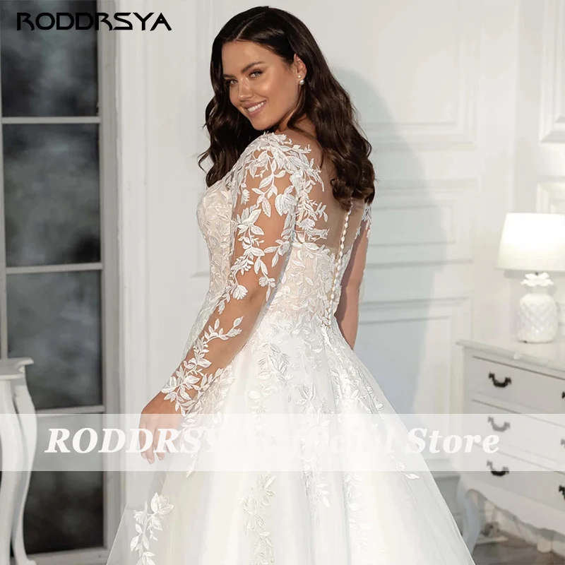 RODDRSYA gaun pernikahan ukuran besar gaun pengantin renda lengan panjang elegan 2023 gaun pengantin Applique Tulle gaun panjang Sweep A-Line robe de marifee