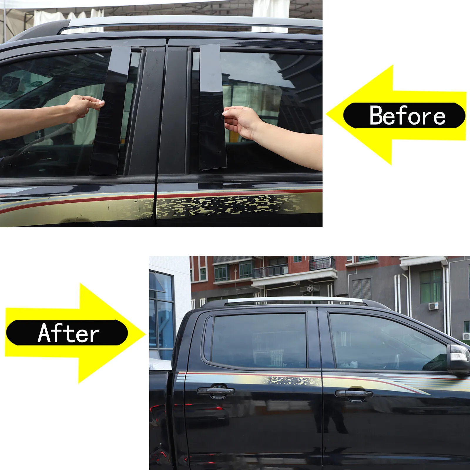 

6PCS PC Glossy Black Car Window Door B C Column Pillar Posts Cover Trim For Ford Ranger 2015 -2022 Decoration Stickers Styling