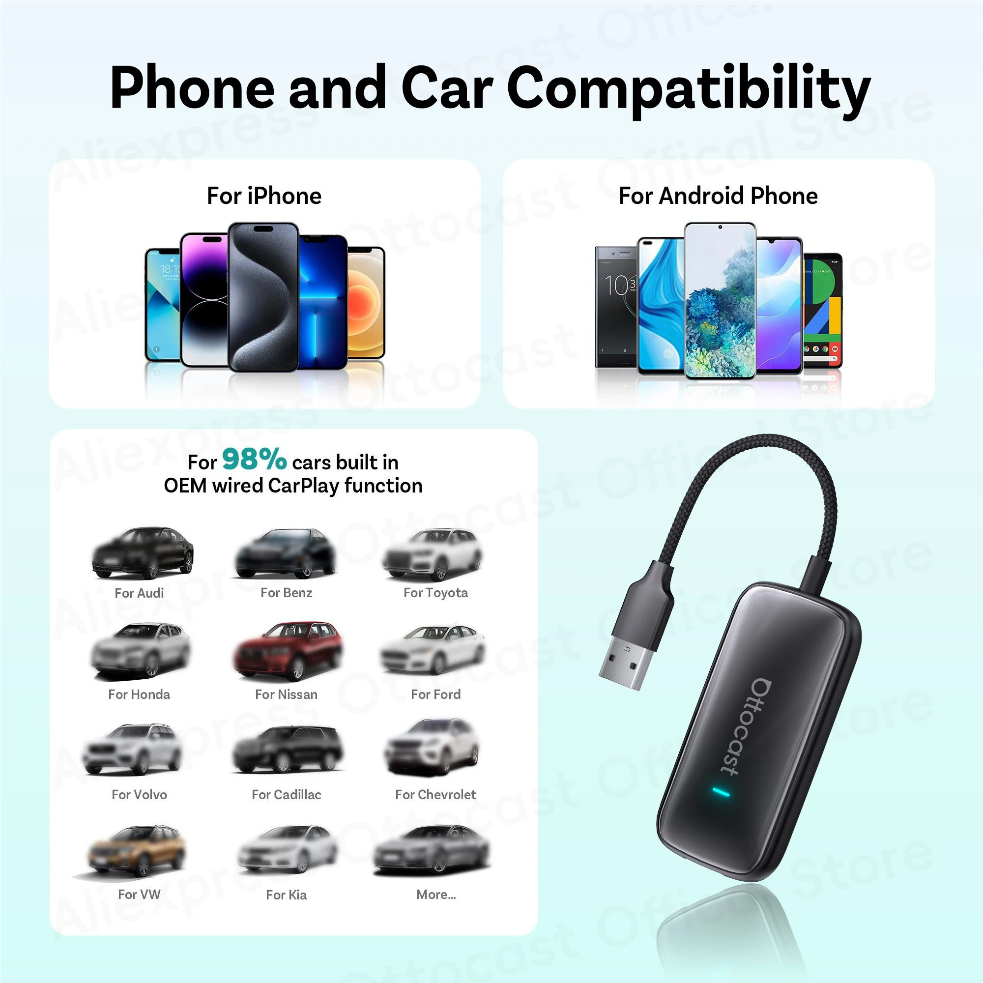 OTTOCAST Play2Video Ultra Wireless CarPlay Android Auto Adapter für Youtube für Netflix Video Box Autozubehör – Detail 13