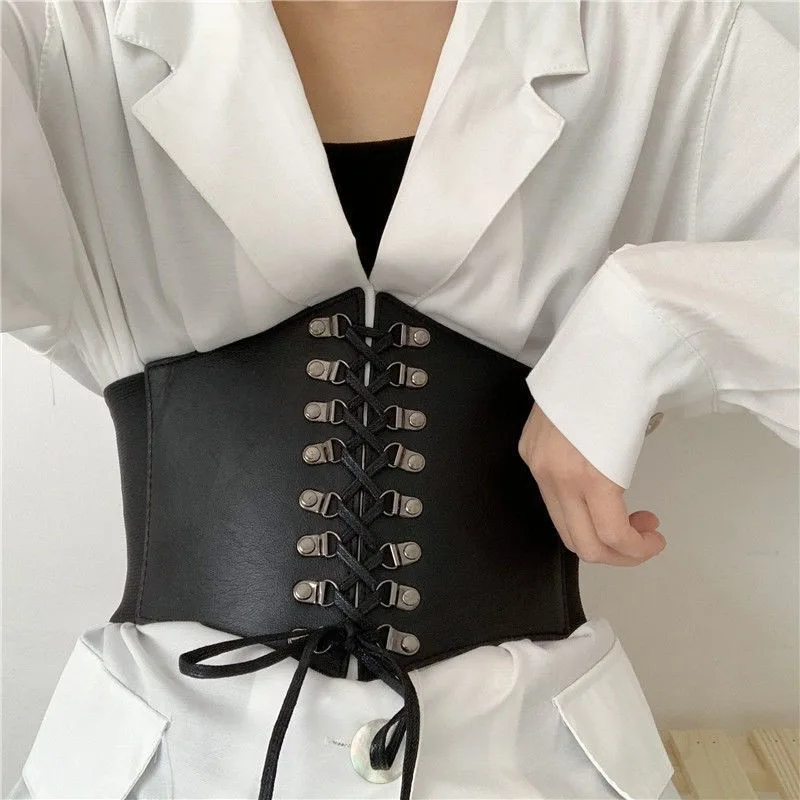 

Women’s Wide Corset Belt PU Leather Waist Cincher Elastic Gothic Punk Fashion Belt