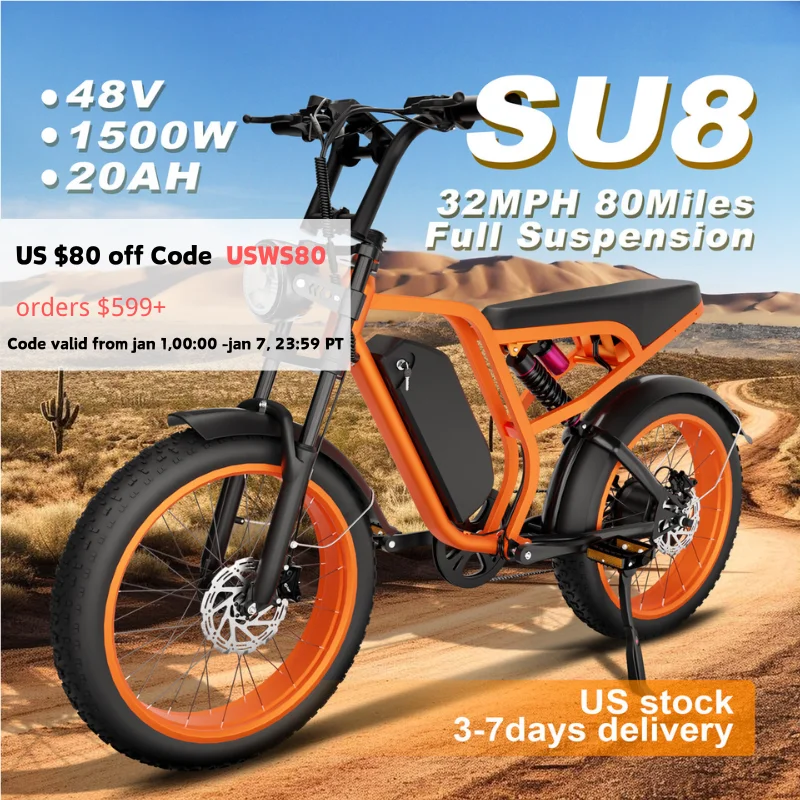 SU8 Model Electric Bike: 48V 1500W Motor, 35MPH Speed, 75-Mile Range, Detachable Battery