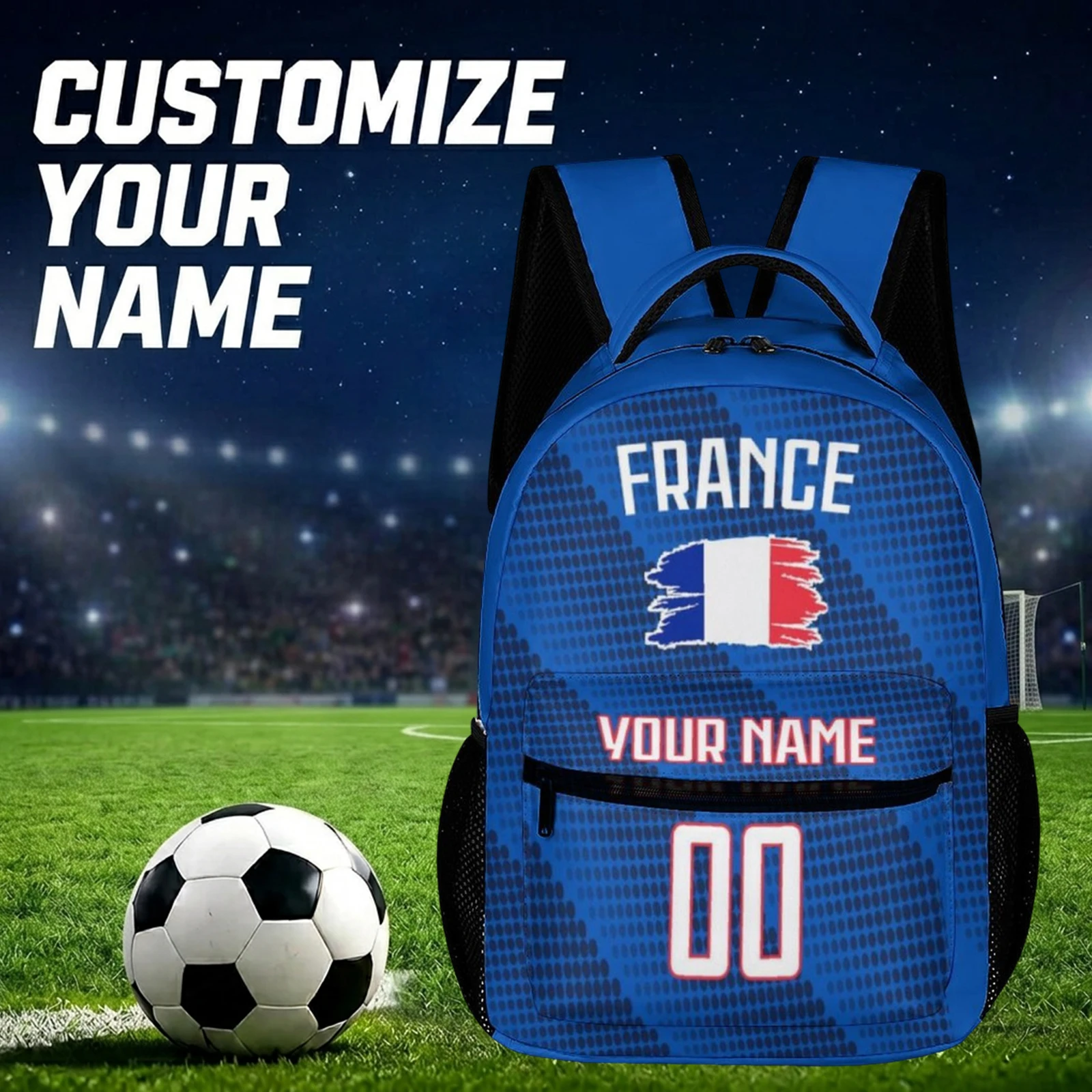 Kids France Backpack Cutsom Name Number Soccer National Team BookBags Student Schoolbag Travel Casual Daypack