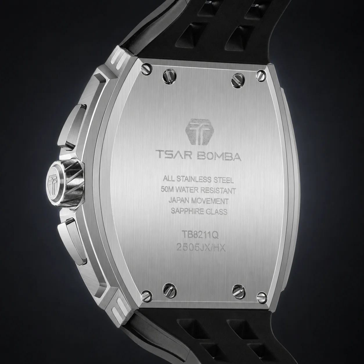 TSAR BOMBA Men Quartz Watch Sapphire Crystal 316L Steel Silicone Strap 50M Waterproof Chronograph Shock Resistant Luxury Gift