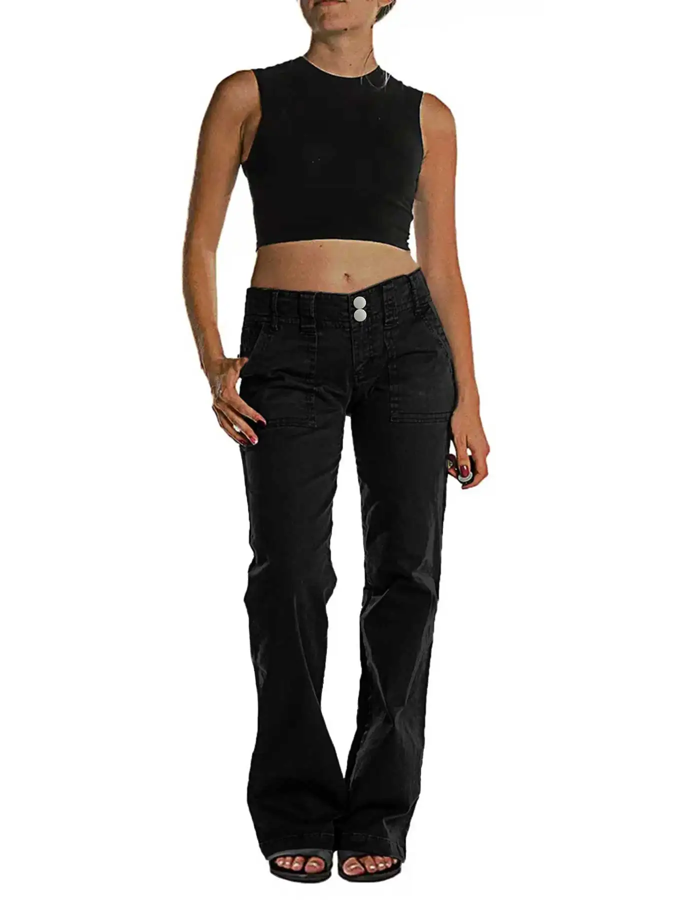 

Women's Wide Leg Jeans Mid Waist Causal Straight Leg Business Cargo Pants