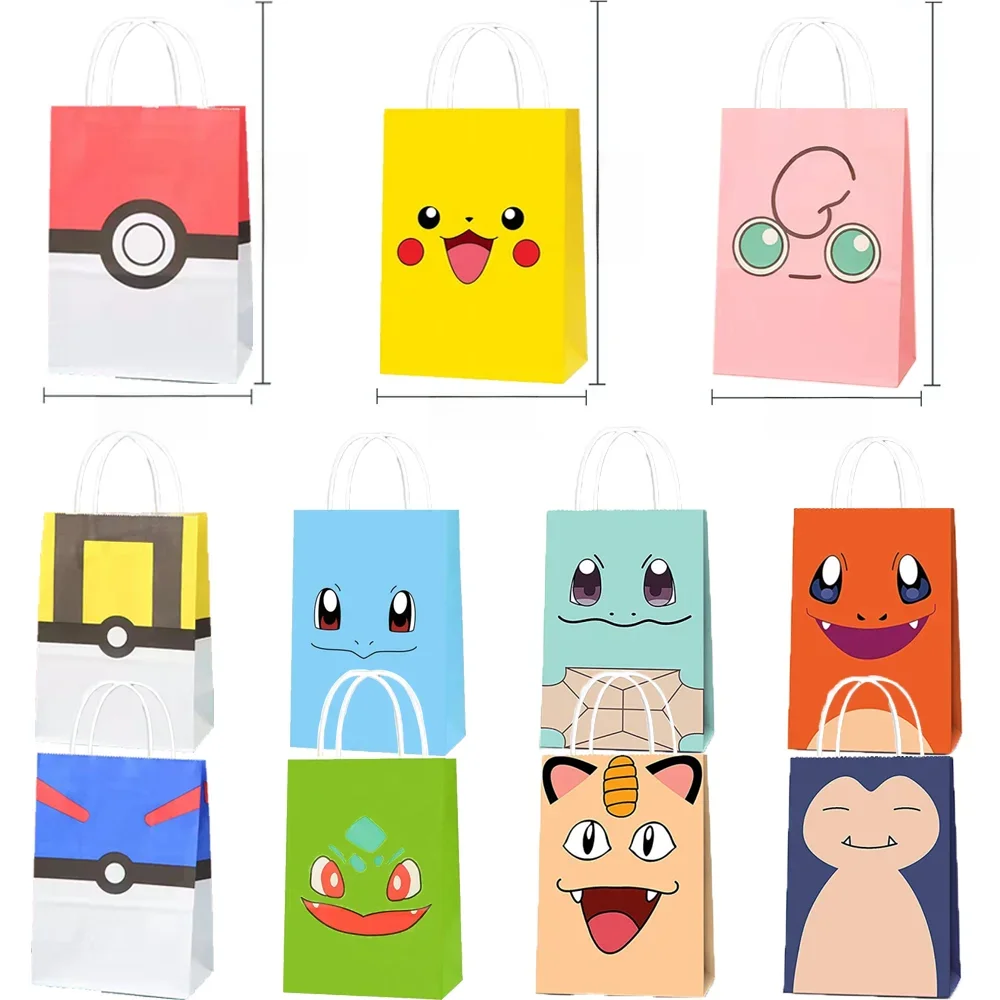 Sacs cadeaux Pokemon en papier, 1/3/6 pièces, nouveau sac à bonbons, cadeaux pour enfants, réception-cadeau pour bébé, garçons et filles, fournitures de décoration d'anniversaire Pikachu