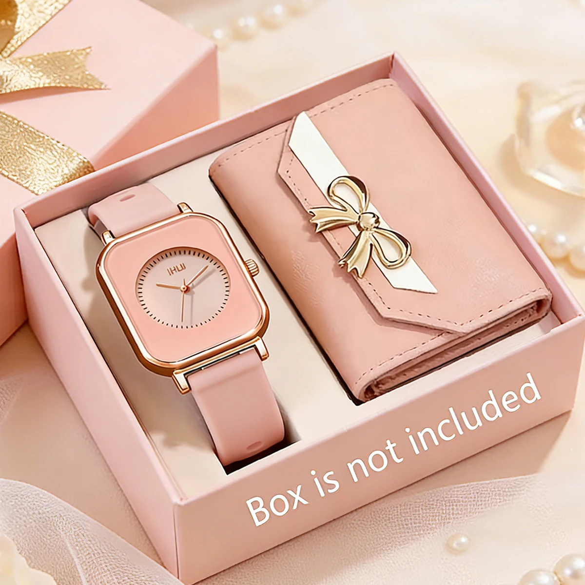 2-Piece Set of New Elegant Women's Watches with a Wallet Decorated with a Bow, a Beautiful Birthday Gift, for Everyday Use