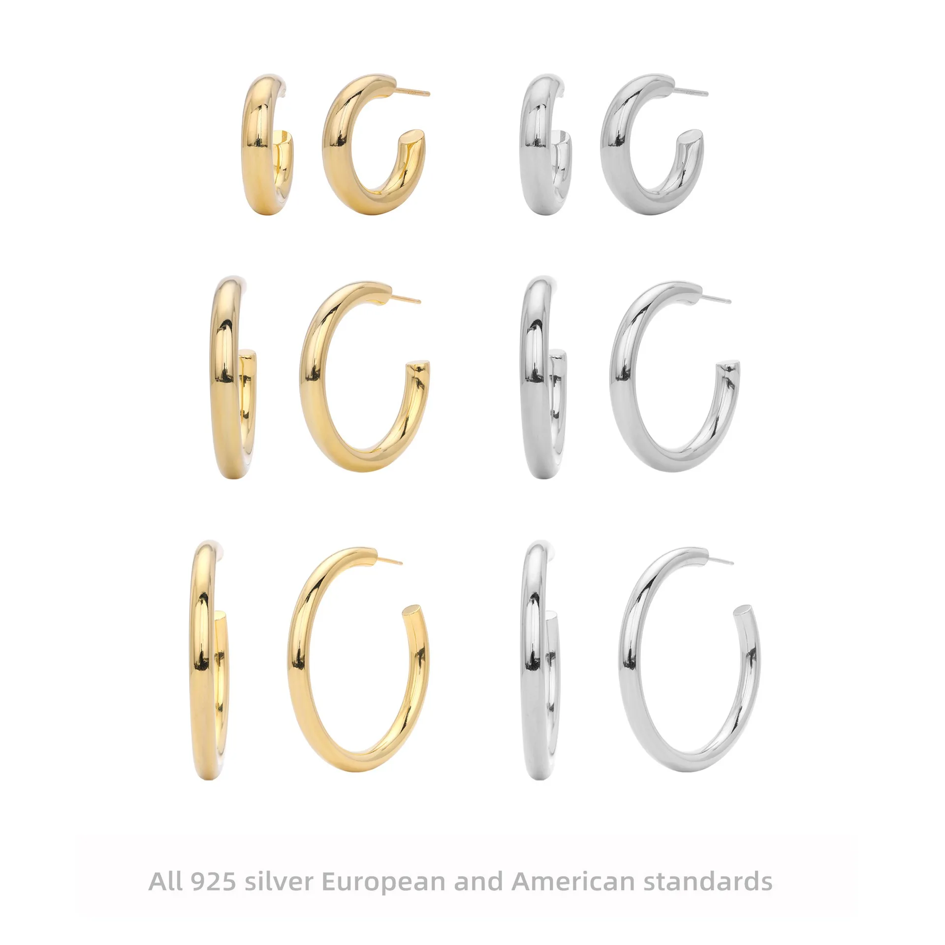 

S925 Sterling Silver Minimalist C Hoop Earrings Shiny Basic Studs for Women Everyday Dainty Jewelry Gift