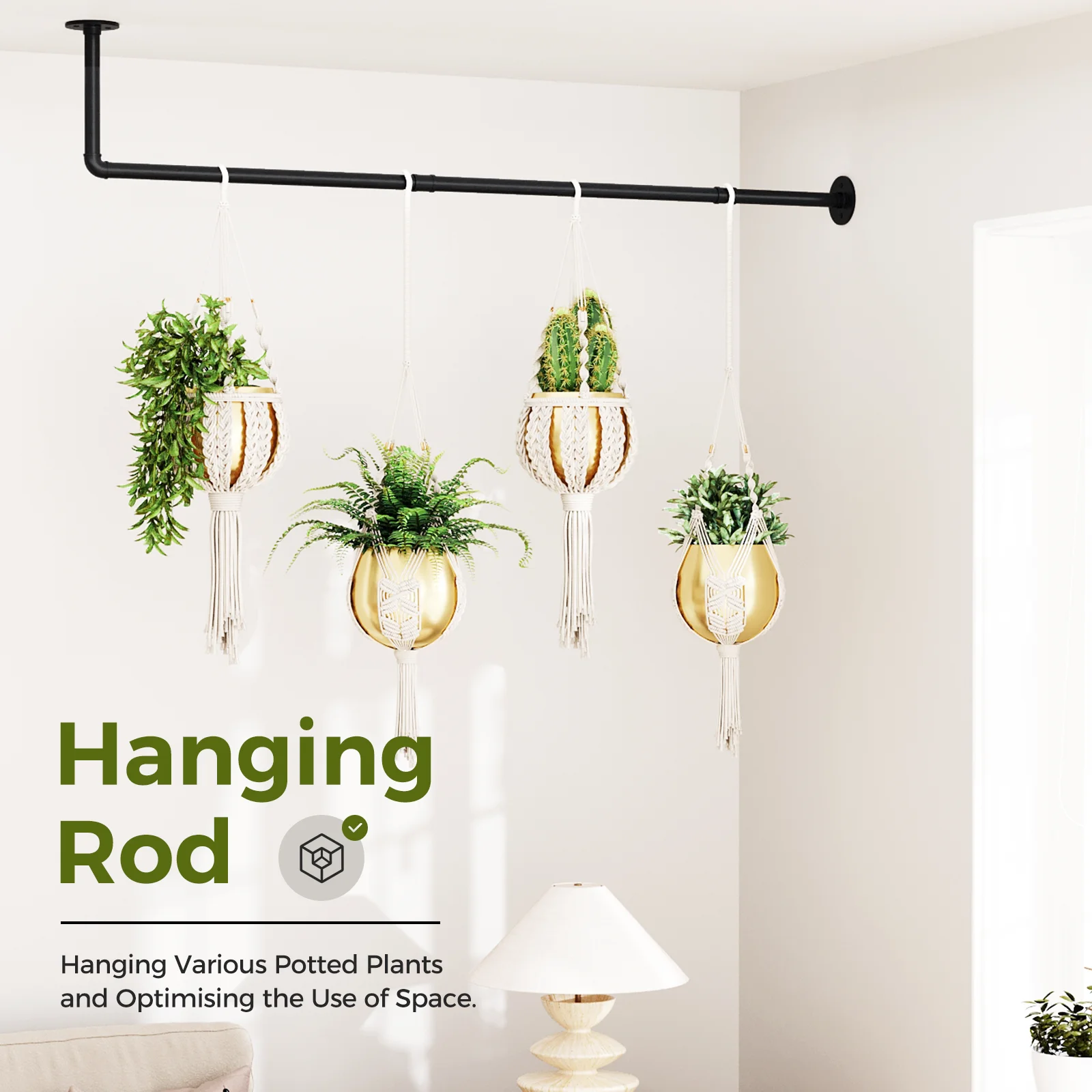 Bamworld داخلي معلق المزارعون الشماعات النباتية مع قضيب معدني 42in داخلي نبات شماعات معلقة زارع وعاء النبات غير المدرجة دي #5