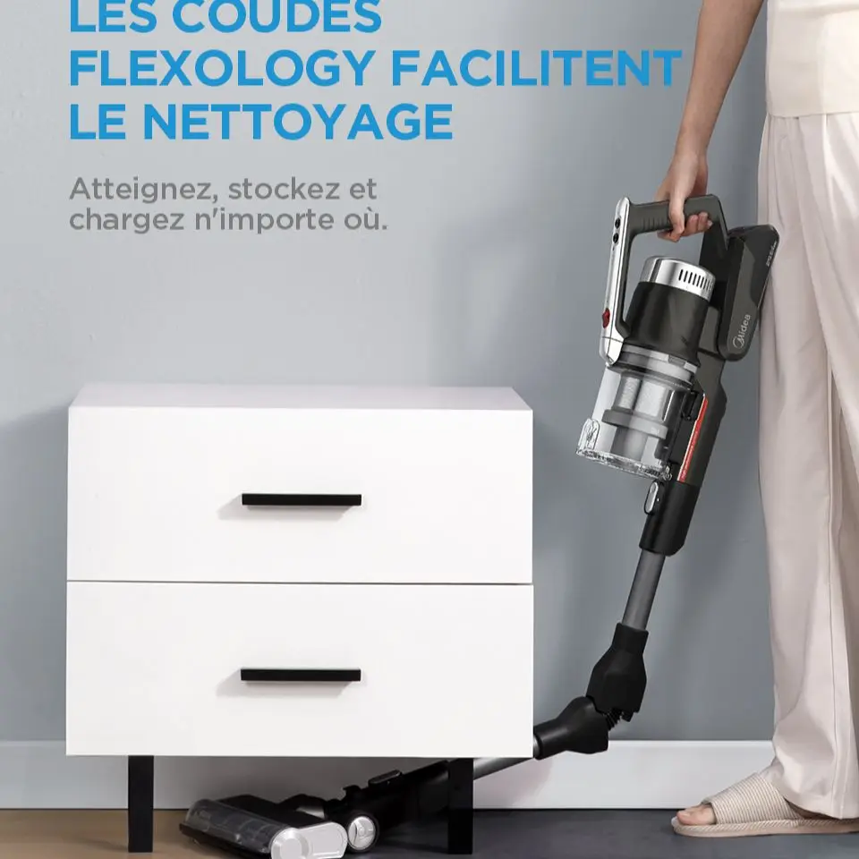 Midea-P7 구부릴 수 있는 무선 스틱 진공 청소기 450W 25KPa 브러시리스 모터 사용, 작업 시간 70 분 이동식 배터리 0.8L 먼지 컵