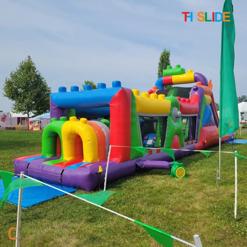 

by ship to door,15x3m Customized Commercial Giant inflatable obstacle course, challenge obstacle course game with water slides