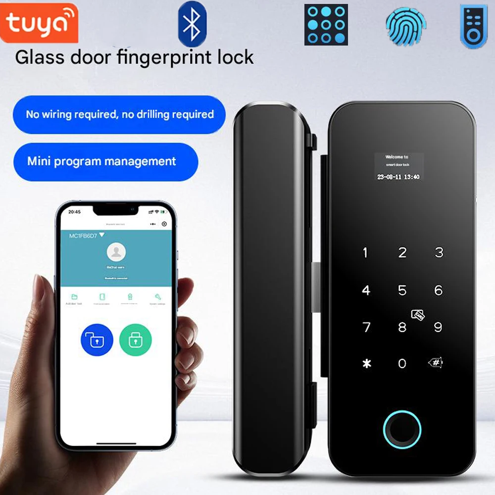 

Bluetooth Electronic Glass Door Lock Key Fingerprint Password RFID Card Automatic Locking Tuya APP for Wooden Sliding Doors Lock