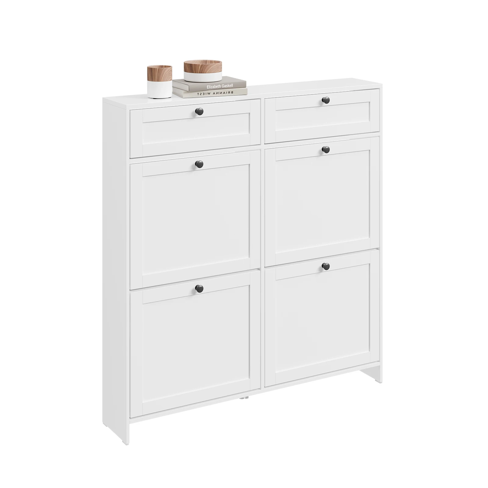 SoBuy FSR208-W Schuhkipper Schmal Schuhschrank Weiss, Modernes Schuhregal für Flur, Platzsparend mit 12 Paar Stauraum, Mit Anti-Kipp Vorrichtung und Silikonfüßen, 100x19x107 cm