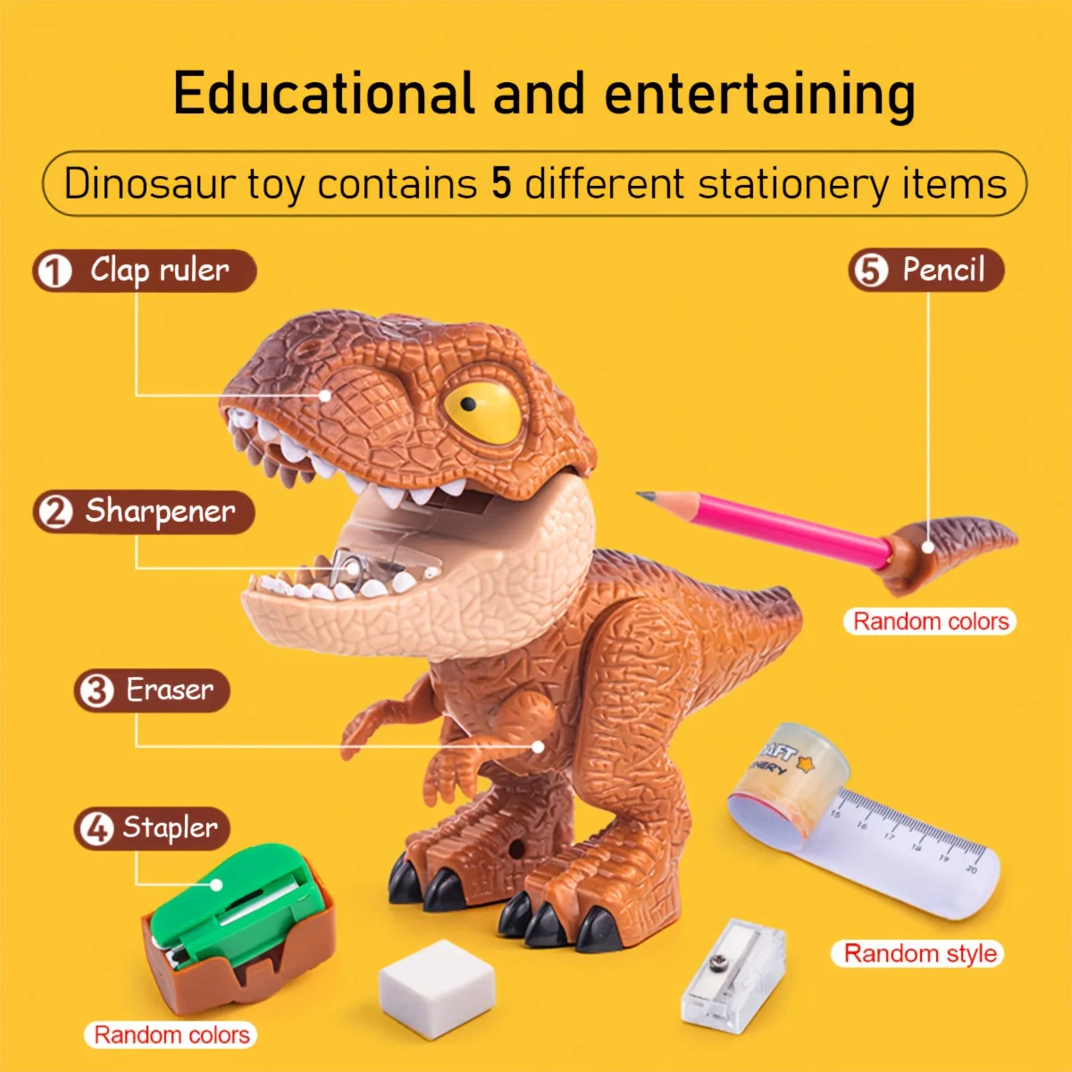 New Creative 5 IN 1 Stationery Toy, Detachable Dinosaur Office Desk Decor, Starting School Onboarding Birthday Christmas Gift