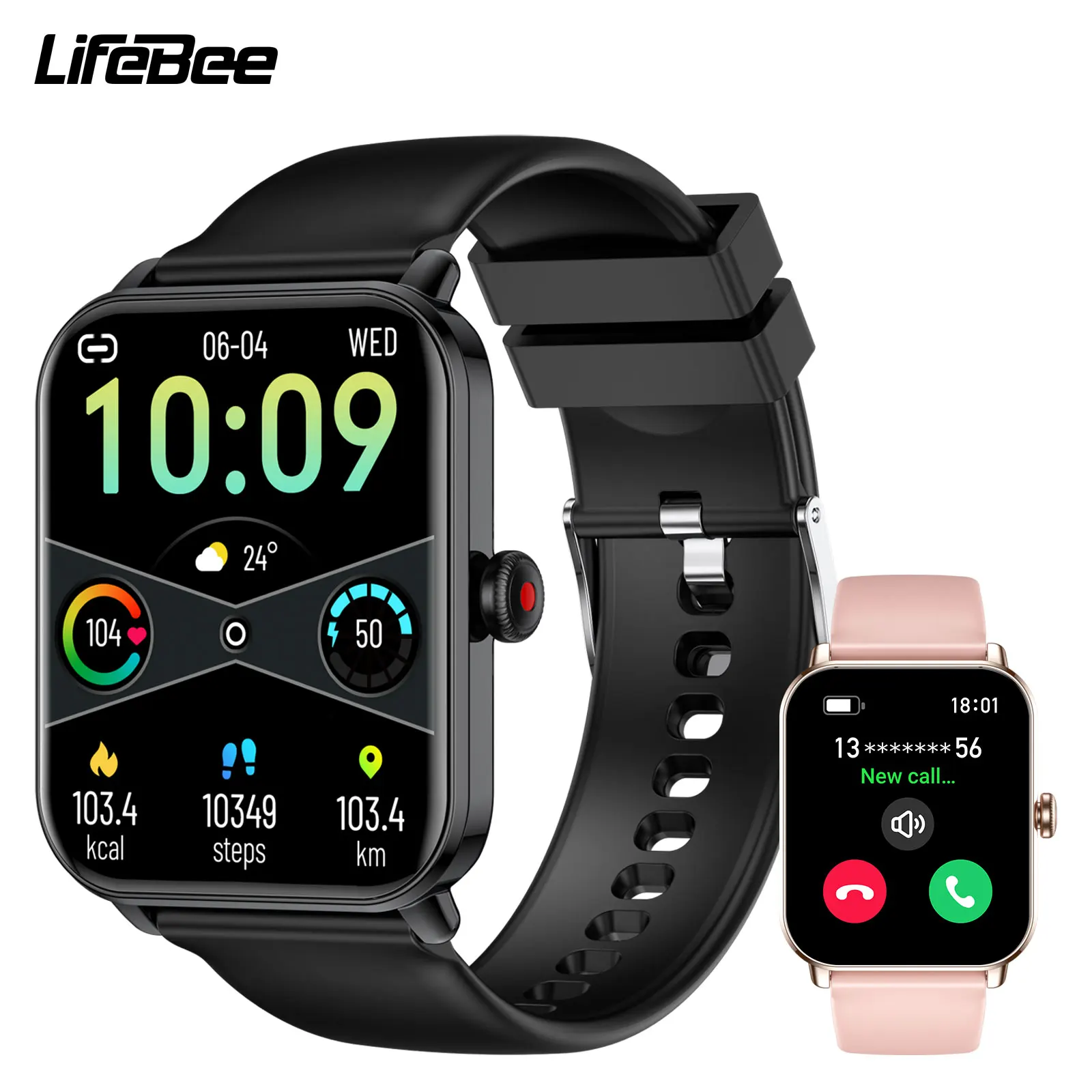 LIFEBEE NY39 2024 New Smart Sports Watch, Wireless Calling, Heart Rate and Blood Oxygen Detection For IOS& Android