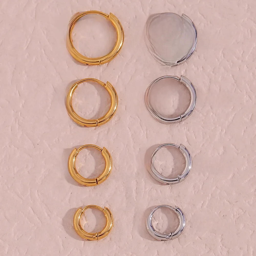 10mm 12mm 14mm 16mm Basics Small Hoop Earring Huggies Kolczyki dla dziewczynki Kobiety Pozłacany srebrny kolor Kolczyk ze stali nierdzewnej — zdjęcie 2