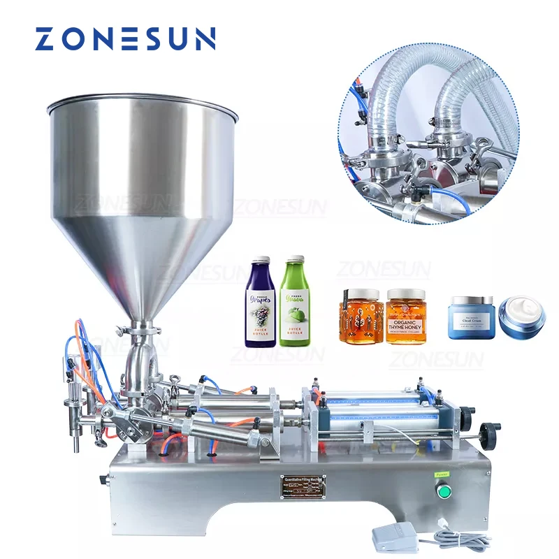 

ZONESUN ZS-GY2 Double Nozzles Liquid Paste Filling Machine Cream Honey Beverage Juice Moisturizer Stick Food Paste Filler