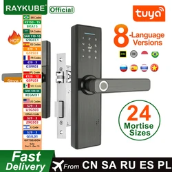 RAYKUBE Wifi Elektroniczny zamek do drzwi z aplikacją Tuya Zdalnie / Biometryczny odcisk palca / Karta inteligentna / Hasło / Odblokowanie klucza FG5 Plus / H4