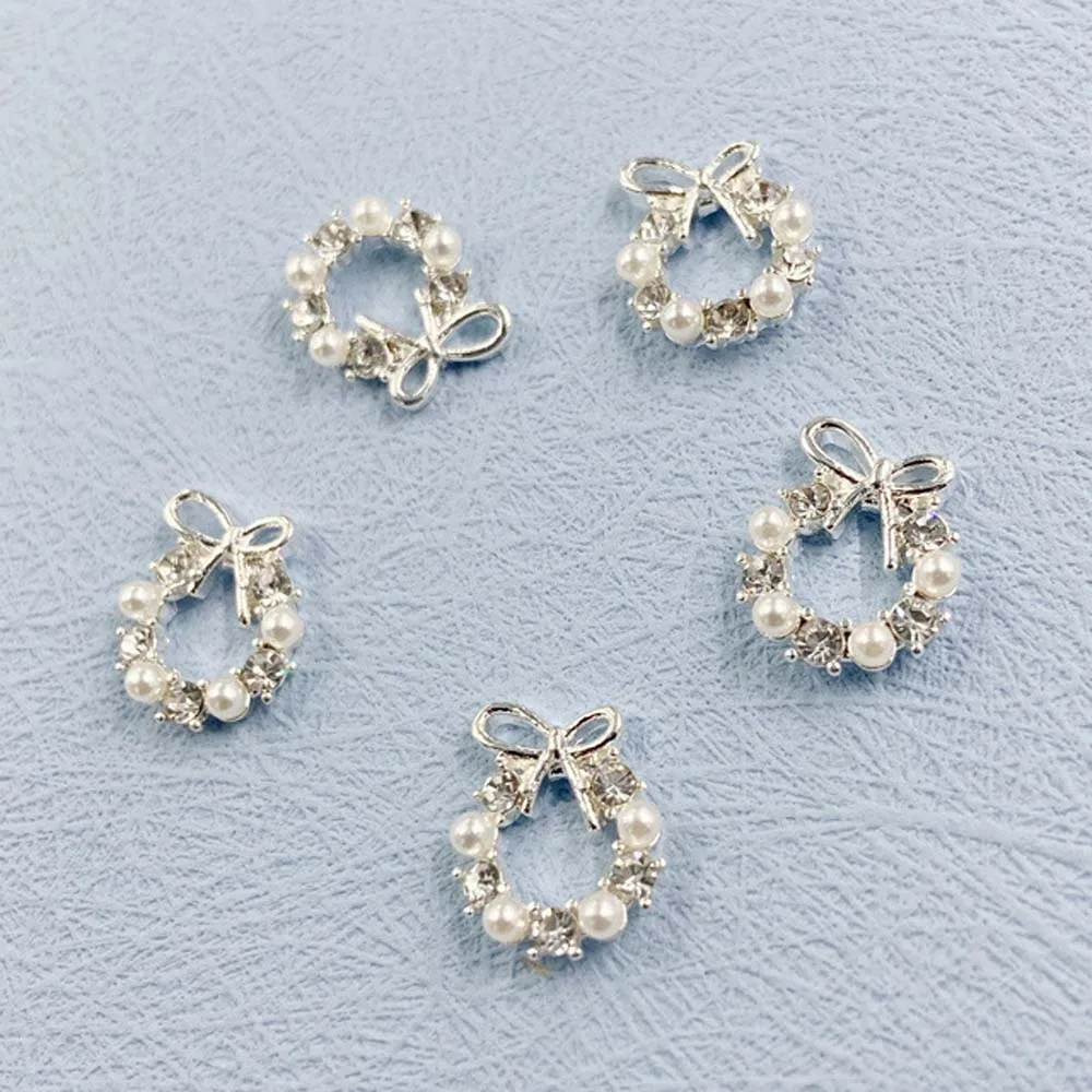 

10Pcs Garland Bowknot Pearl Zircon Nail Art Charms 3D Alloy Christmas Wreath Design Crystals Nail Rhinestone DIY Nail Decoration