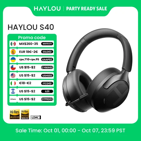 HAYLOU S40 ANC Wireless Headphone 50dB Noise Canceling Hi-Res 3D Spatial Audio Earphone with LDAC Bluetooth 6.0 Over Ear Headset