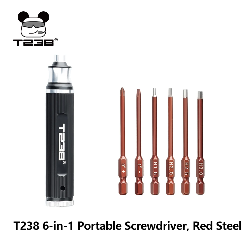 T238 6 in 1 Portable Screwdriver Strong Magnetic High Hardness Red Steel Screwdriver