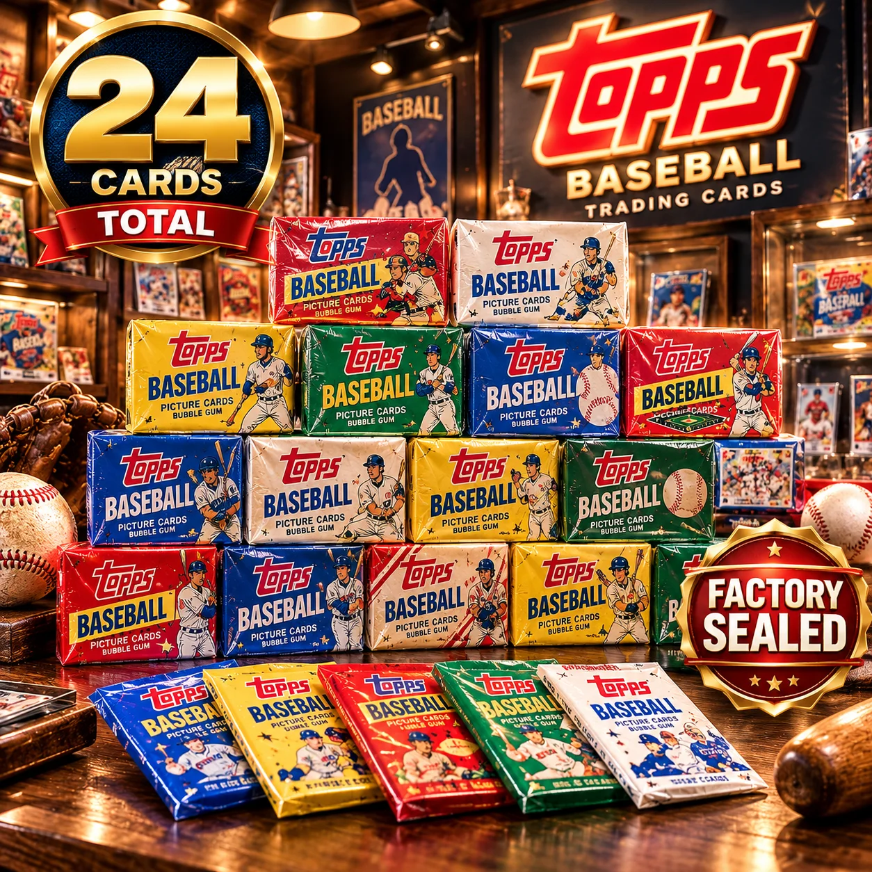 24 Cards Topps Baseball Trading Card Collection, Assorted Baseball Cards, Retro to Modern Style Sports Card Bundle, Mixed Baseball Collectibles for Card Collectors, Trading, Binder Storage, Display, Christmas Gifts, Holiday Gift Giving & Baseball Fans