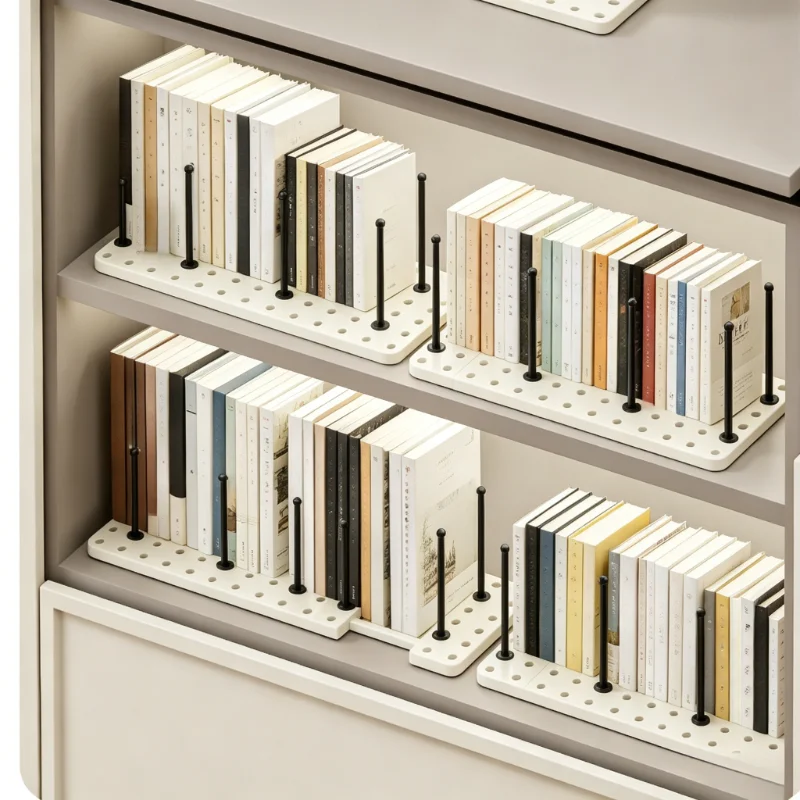 2/3PC Adjustable Expandable Bookends, Retractable Book Organizer with Removable Pegs, Multi-Use Book Divider Stand for Desk, Shelf, Home, Office, Classroom, White
