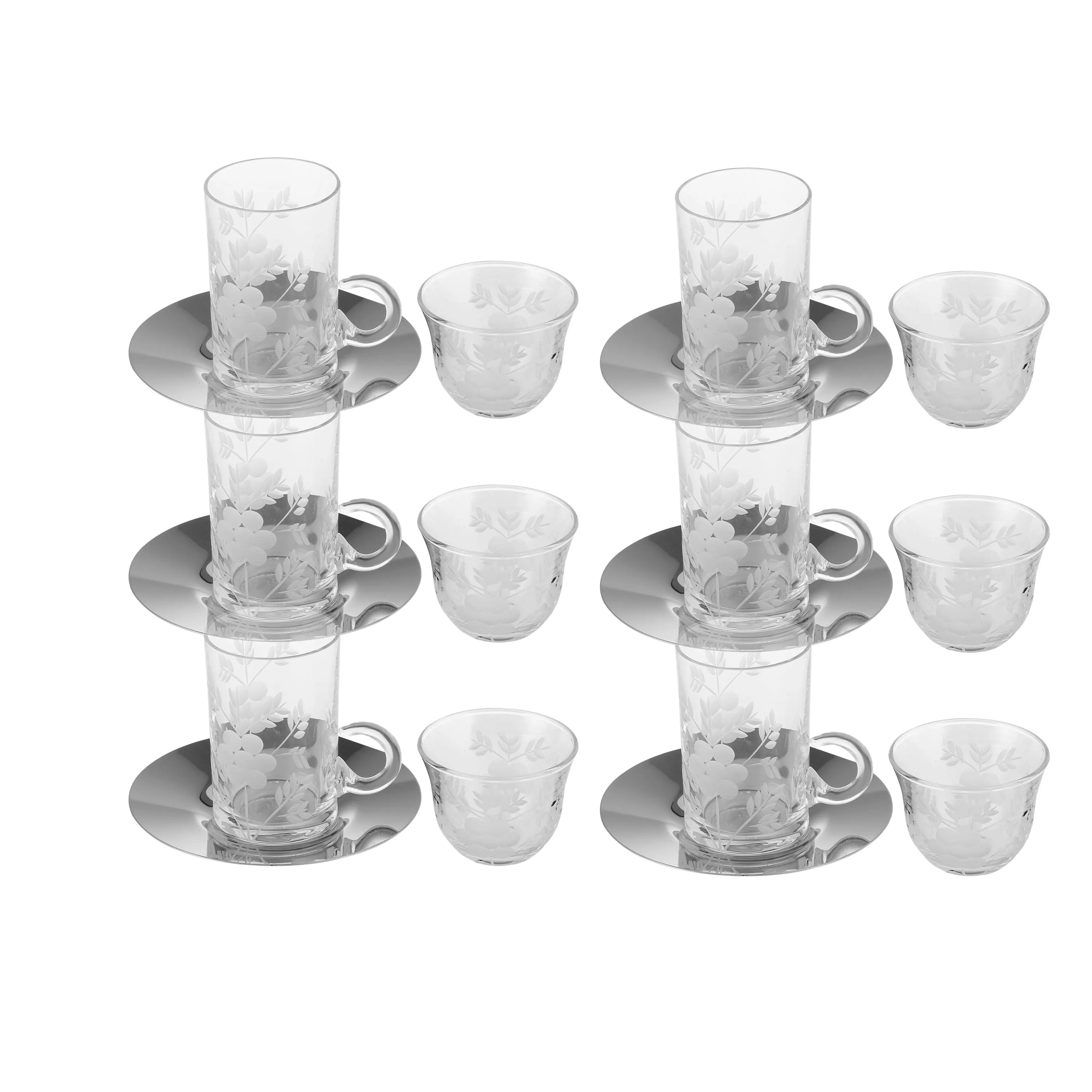 Premium Crystal Turkish Tea Glass Set, 18 Pcs With Saucer, Housewarming, Weddings, Anniversary (Transparent)