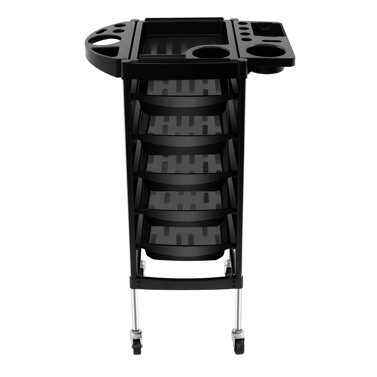 Zwarte salon trolley met 5 laden - Mobiele stylingstation voor kapsalons