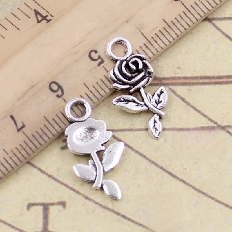 30 sztuk Charms kwiat róży 21x13mm tybetański brąz srebrny kolor zawieszki antyczna biżuteria Making DIY Handmade Craft — zdjęcie 2
