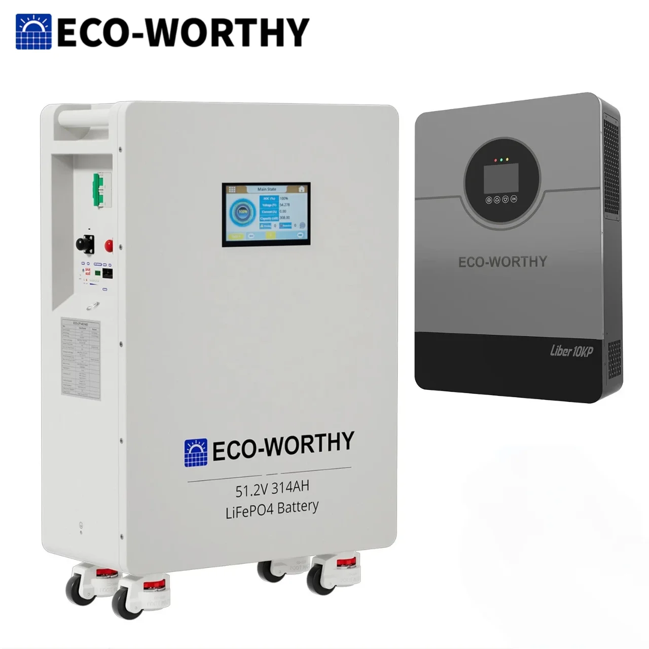 ECO-WORTHY 48V 314Ah LiFePO4 Energy Storage System with 10kW Hybrid Inverter, Active Balancing BMS, Built-in Bluetooth