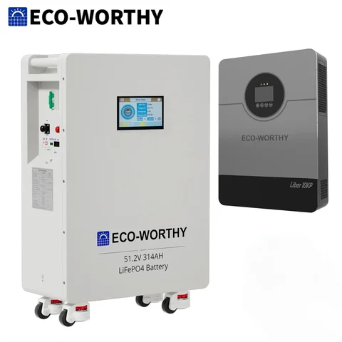 ECO-WORTHY 48V 314Ah LiFePO4 Energy Storage System with 10kW Hybrid Inverter, Active Balancing BMS, Built-in Bluetooth
