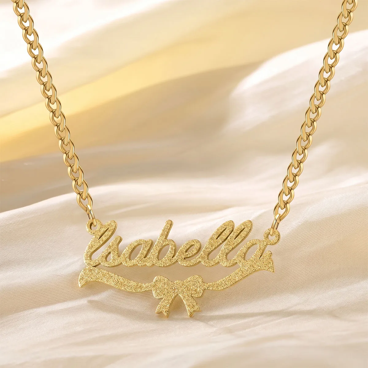 Customized Name Stainless Steel Frosted Necklaces For Women Personalized Letters with bowknot Nameplate Necklace Jewelry Gift