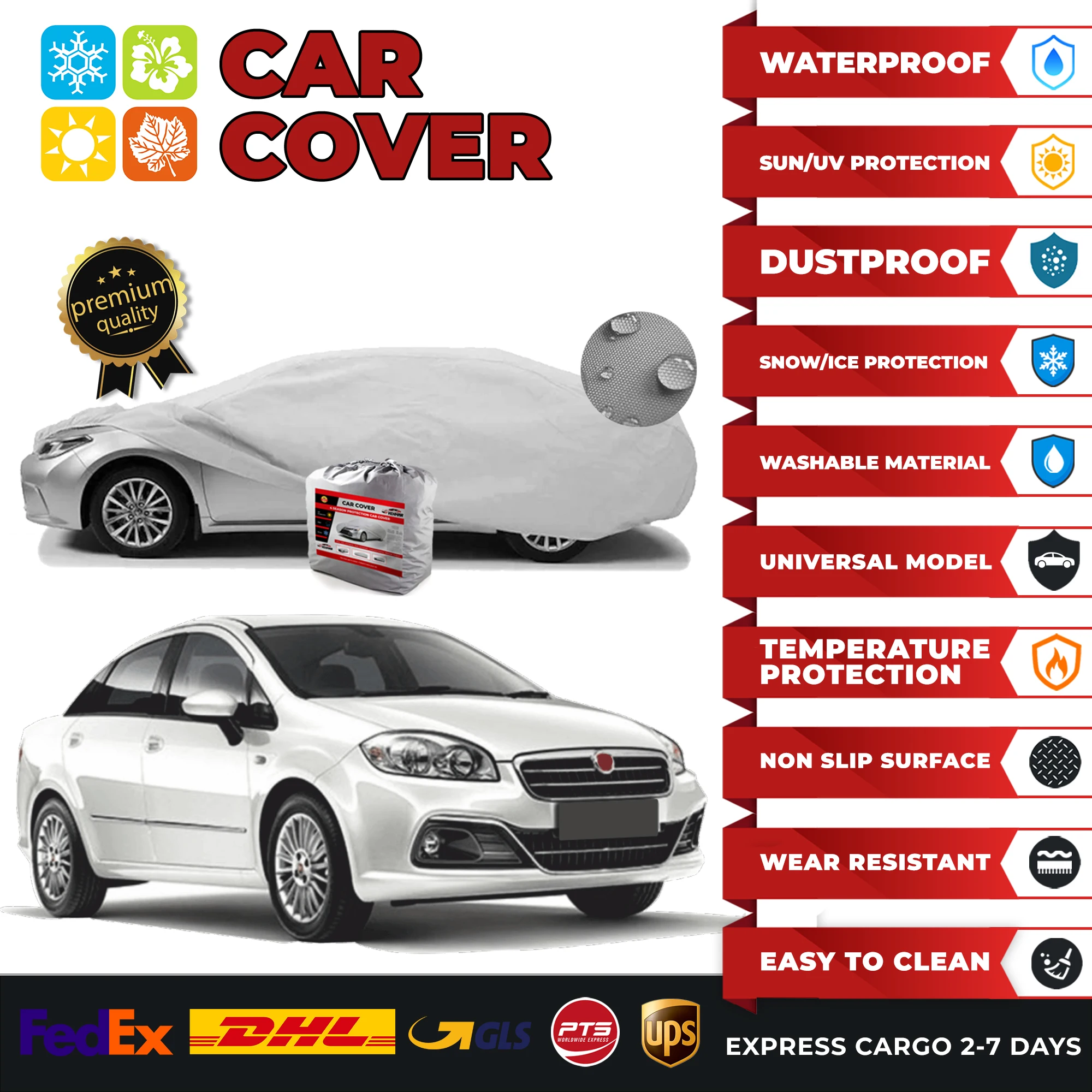 

Car Cover for Fiat Linea 2017 Universal Car Cover Indoor Outdoor Full Auto Cover Sun UV Snow Dust Resistant Protection