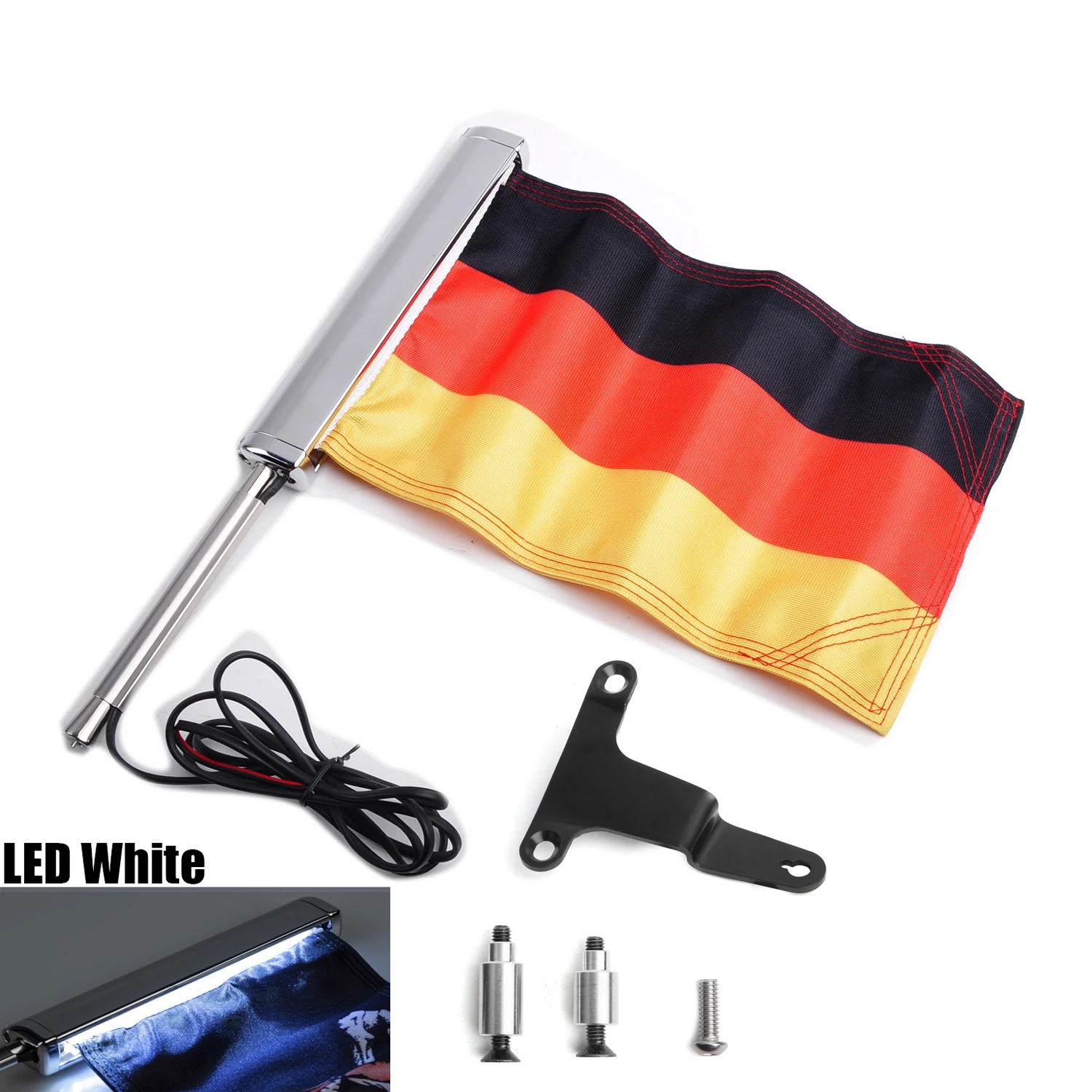 Motocicleta Flagpole Decoração LED Kit, Bagagem de Passageiros Gadgets, German Tour Group, Asa Dourada, GL1800, Decoração