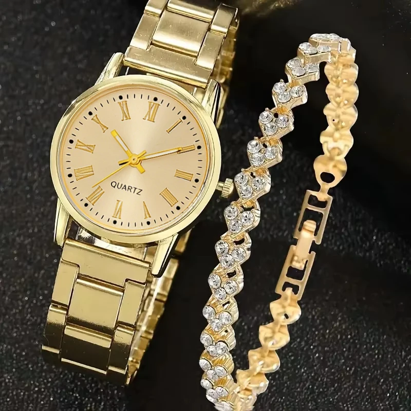 Women's Fashion Watch Set, High-End Trendy, Exquisite Simple Pattern Quartz Watch and Bracelet Combo, Best Gift Choice for Best Friend's Birthday, Girlfriend's Travel Vacation, Graduation Season, Halloween, Valentine's Day, Christmas (2-Piece Set)