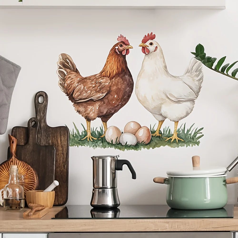 1Pc Charming Farmhouse Wall Sticker, Rooster and Egg Design, Self-Adhesive Pvc Home Decor Sticker, Suitable for Kitchen, Bathroom Glass, Bedroom, Refrigerator, Living Room, Cabinets, Doors and Windows, and Wall Decals, Fun Stickers That Are Aesthetically Pleasing and Practical, Easily Create a Warm and Fun Space, a Creative and Thoughtful Gift for Family, Friends, and Loved Ones
