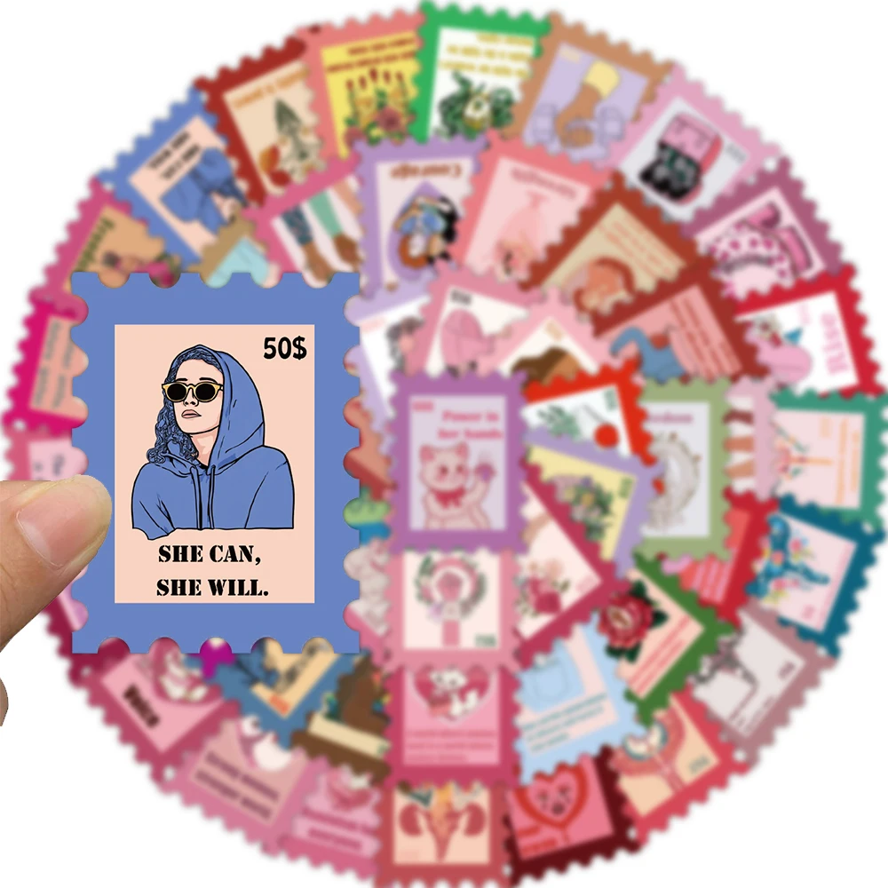 50 pezzi di cartoni animati francobolli femministi adesivi graffiti chitarra decorativa custodia per telefono fai da te adesivi impermeabili per laptop giocattolo
