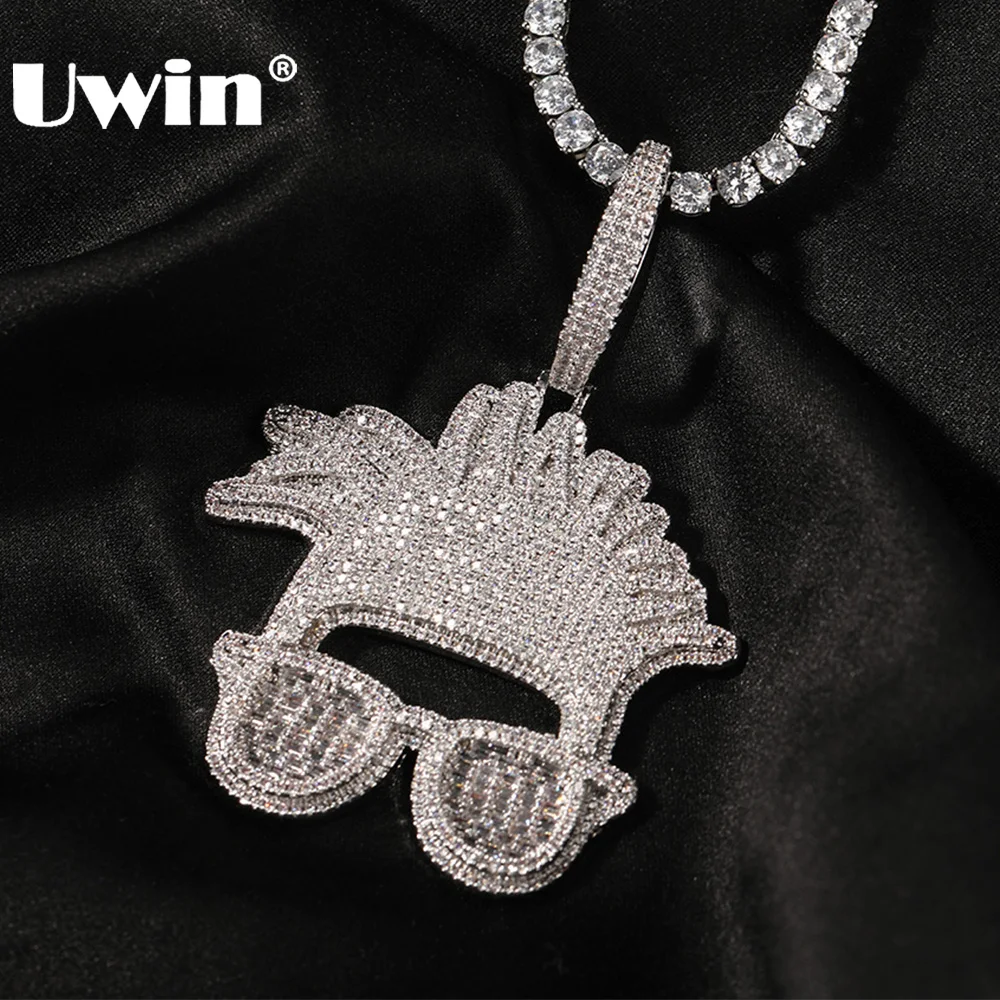 

UWIN Dreadlocks Cool Guy Pendant Necklaces Iced Baguettecz Charms for Men Bling Cubic Zirconia Luxury Hip Hop Jewelry for Gift