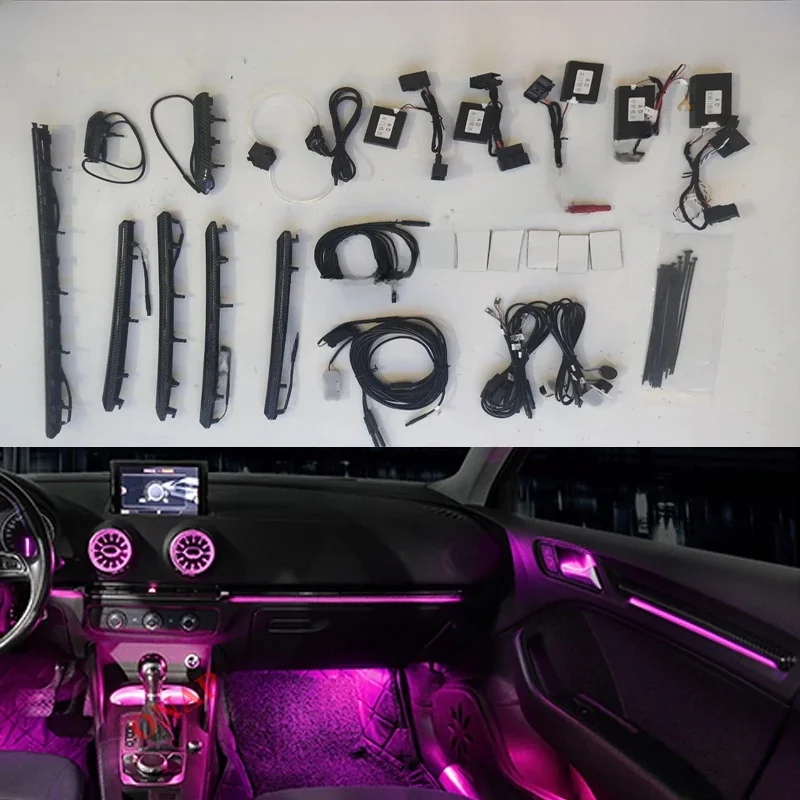 Auto Strip Voor Audi A3 8V 8Y S3 RS3 2013-2021 Mqb Dashboard Ontluchter Decoratieve Omgevingslicht led Sfeer Nozzle Lamp 30-Kleur - afbeelding 2