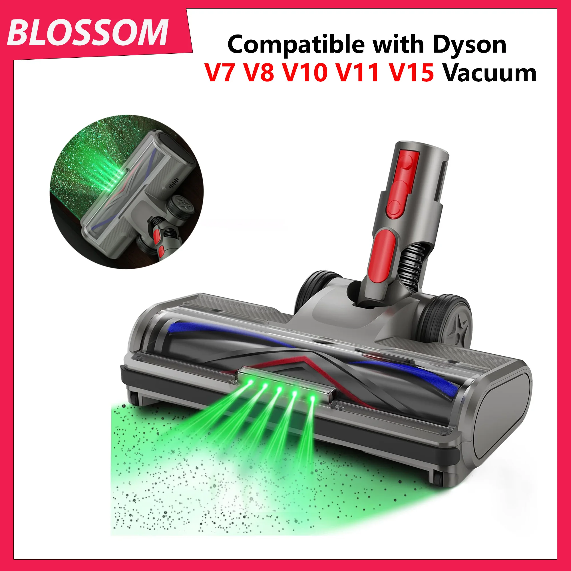 Tête de brosse à rouleau Blossom pour aspirateur sans fil Dyson V7 V8 V10 V11 V15, pièces de rechange avec phare LED