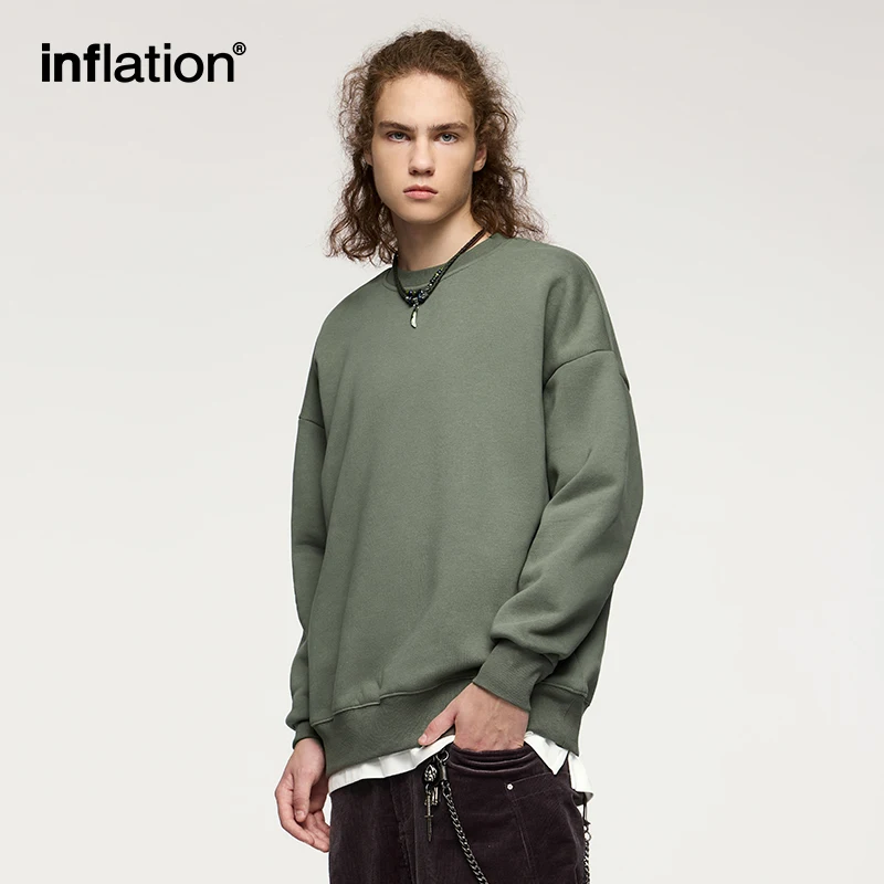 

INFLATION 350 gsm Fleece Lined Crewneck Unisex Pure Color Thermal Sweatshirts