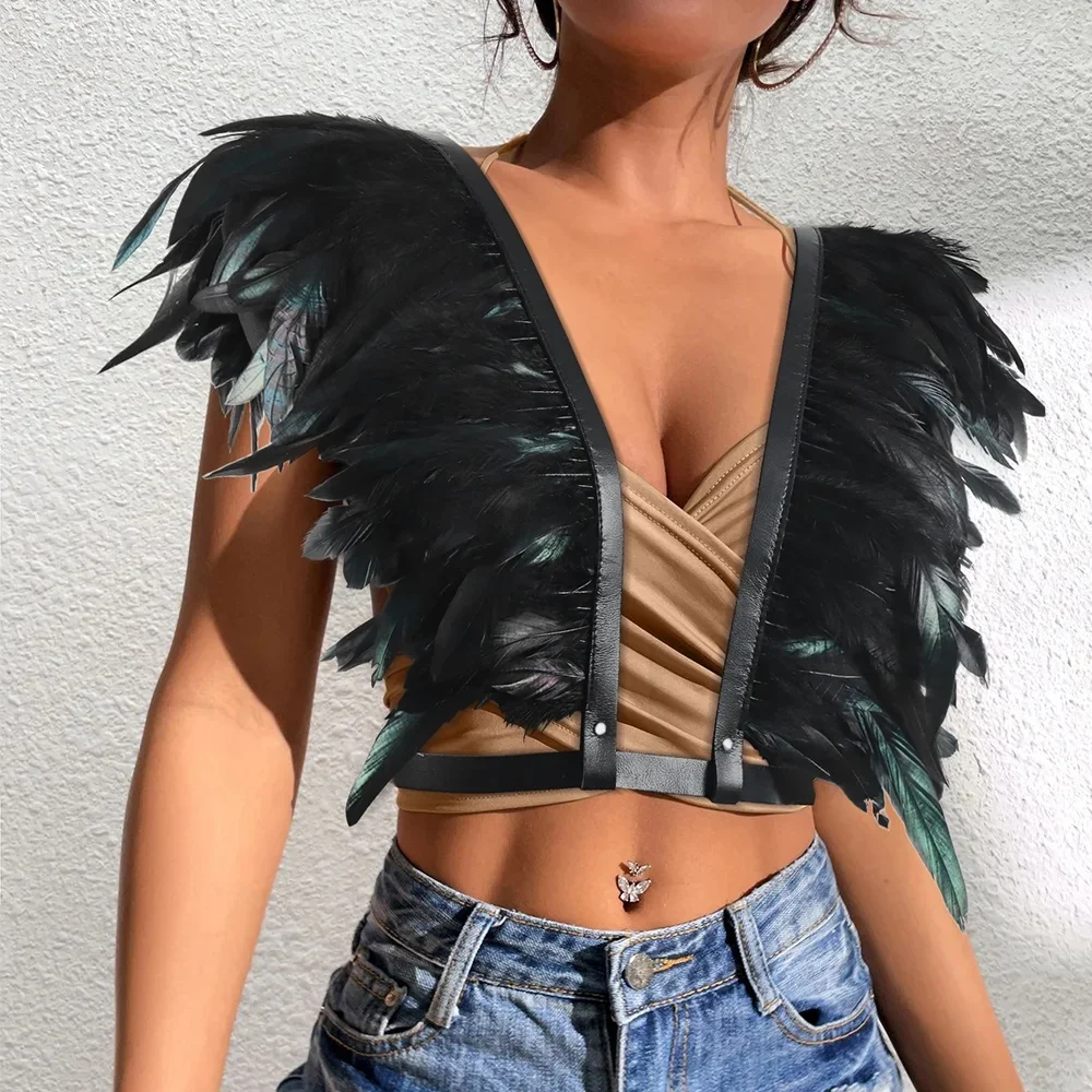 Ceinture de plumes médiévale Vintage, cape châle en plumes d'halloween, Renaissance Cosplay, ceinture d'épaule en plumes, accessoires de ceinture de Cosplay