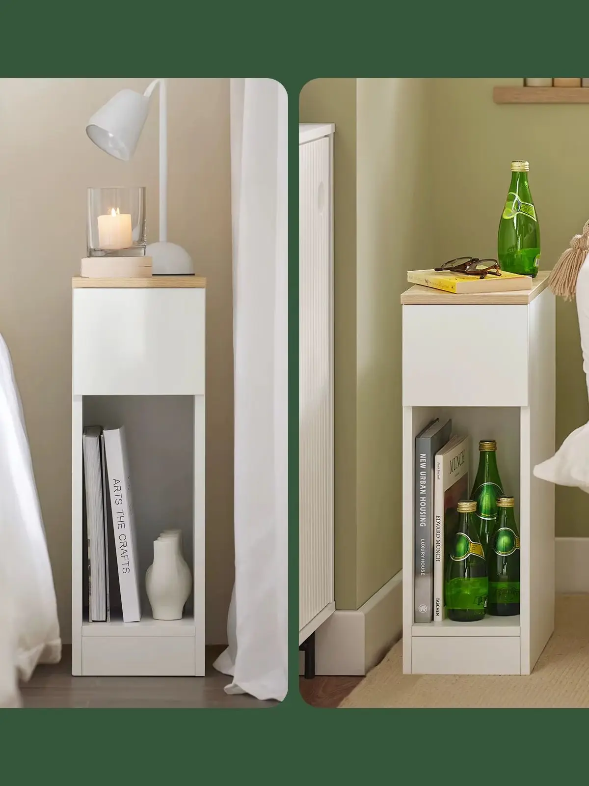 SoBuy FBT111x2 Nachttisch 2er Set mit Schublade für Boxspringbett Sofatisch 2 stücke Beistelltisch schmal Nachtschrank