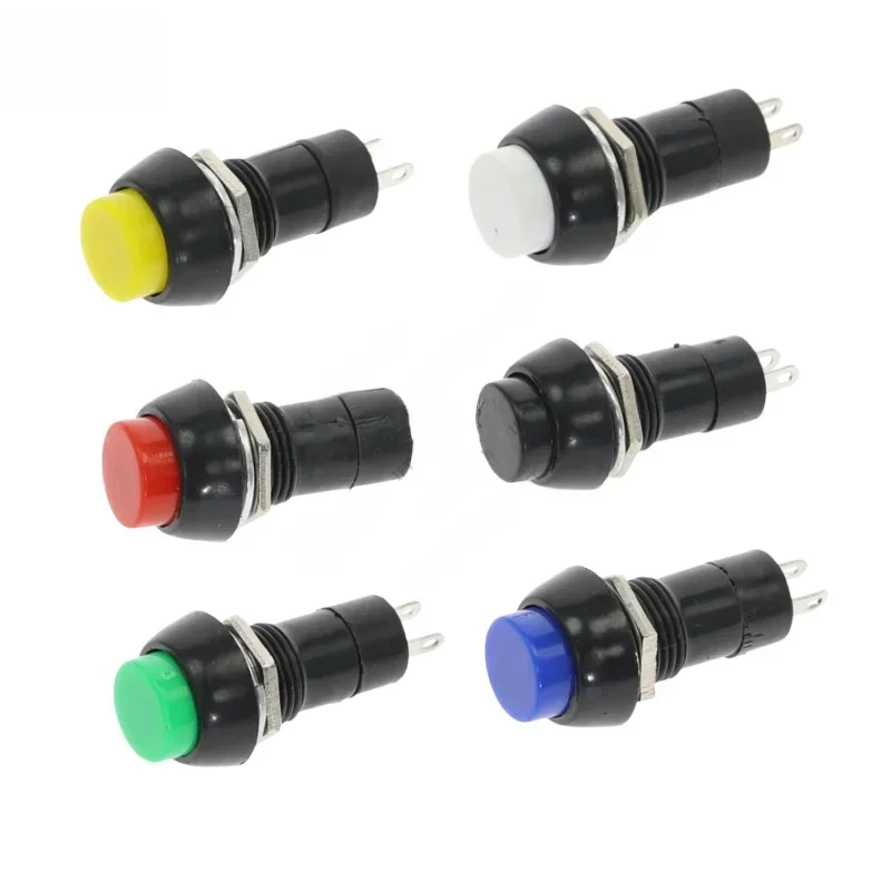 6 sztuk PBS-11A PBS-11B 12mm samoblokujący/samoresetujący plastikowy przełącznik wciskany zatrzaskowe przełączniki chwilowe 3A 250V AC 2PIN 6 kolorów — zdjęcie 2