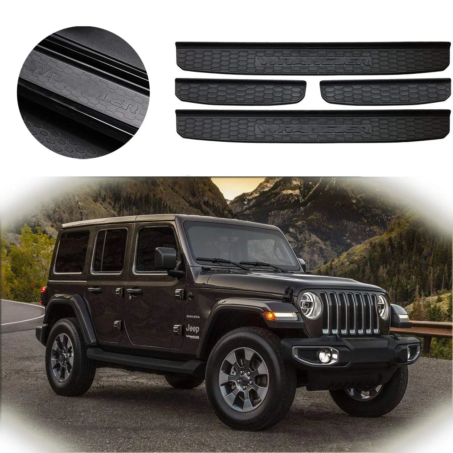 

SXMA Door Sill Guards Scuff Plate Panel Entry Threshold Cover Protectors 2018 Wrangler JL 4 Doors Front & Rear 4Packs