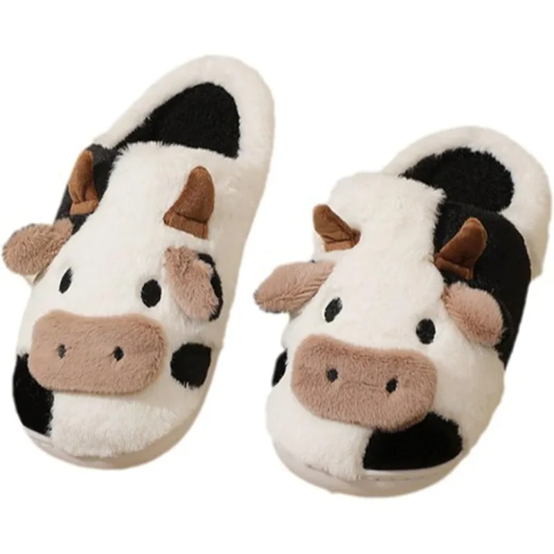 Slippers For Women,Cow Slippers,Womens Fuzzy Slippers,Cute Animal Cartoon Fluffy Plush House Slippers For Women Men Indoor